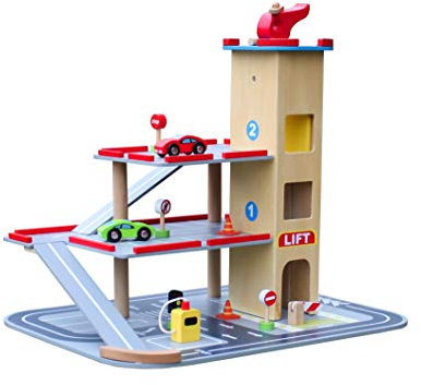 HYGRAD® Wooden 3 Storey Garage Pretend Toy Kids Educational Toy Vehicle Car Role Play Gift Set Best For Birthday Xmas