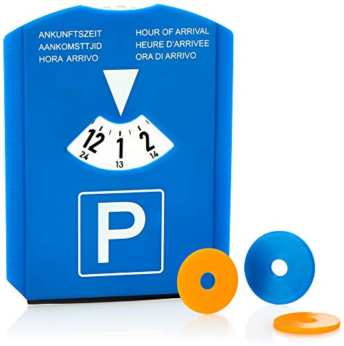 com-four® 1x Disque de stationnement avec grattoir à Glace - lèvre en Caoutchouc et copeaux de Caddie - parcmetre (01 pièce - Disque de stationnement avec Puce)