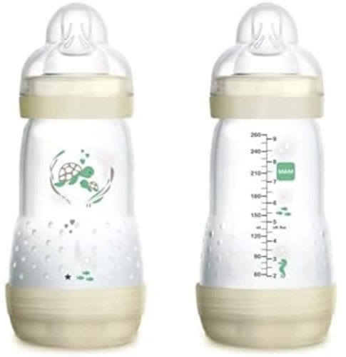 MAM Biberon Easy Start Anticoliche, Set di 2 Biberon per Bambini di 2+ mesi, 260 ml, Tettarella in Silicone SkinSoft, Neutro
