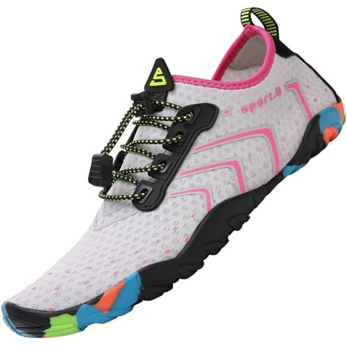 SAGUARO Badeschuhe Damen Herren Wasserschuhe Schwimmschuhe Schnelltrocken Aquaschuhe Strandschuhe Leicht Neoprenschuhe Surfschuhe rutschfeste Tauchschuhe Wassersportschuhe Stil 3:Rose Red Gr.36 EU