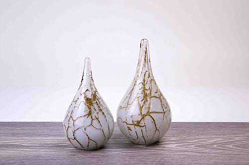 Urna blanca gota con hoja de oro para cenizas humanas 15 y 19 cm, hecha a mano, cristal Loranto (19)