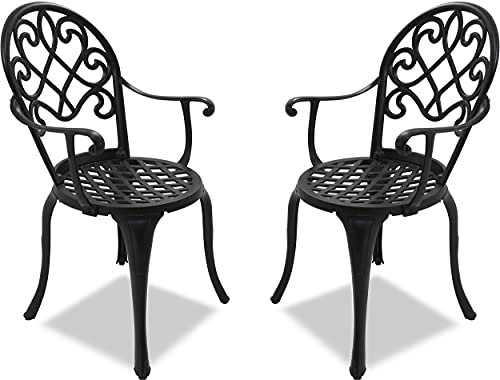 Centurion Supports Prego 2-Large Garden & Patio Bistro Chairs with Armrests in Cast Aluminium Black