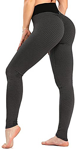 RIOJOY Damen Push Up Leggings - High Waist Anti Cellulite Leggins Scrunch Butt Po Lifting Sporthose Yogahose, Schwarz M