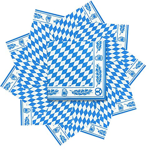 HONMOK 40 Stück Servietten Oktoberfestdeko Bavaria Blaue Servietten Bayerische Motivservietten Partyservietten Bayern Raute Party Dekoration für Bierfest Oktoberfests Party Starkbierfest 33x33cm