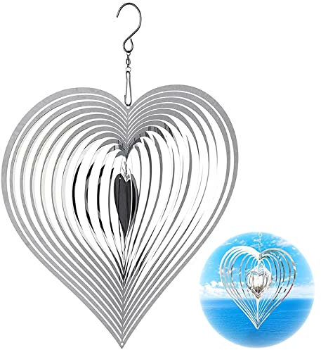 ZUOMENDY18 Windspiel Hängend Liebe Herz Metall Garten Spinner Outdoor Kunst Deko Spirale Wirbel Edelstahl für Hof Und Ornamente 15cm