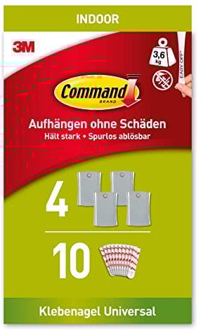 Command Chiodo Adesivo Universale XL per Cornici - 4 Ganci e 10 Strisce Adesive - ottimale per Appendere Quadri, Specchi e Orologi senza Forare o Danneggiare il Muro - Fino a 3,6 kg