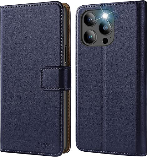 HOOMIL Handyhülle für iPhone 13 Pro Max, Premium Leder Klappbar Hülle, mit Kartenfach & Standfunktion, Unterstützt Kabelloses Laden - Blau