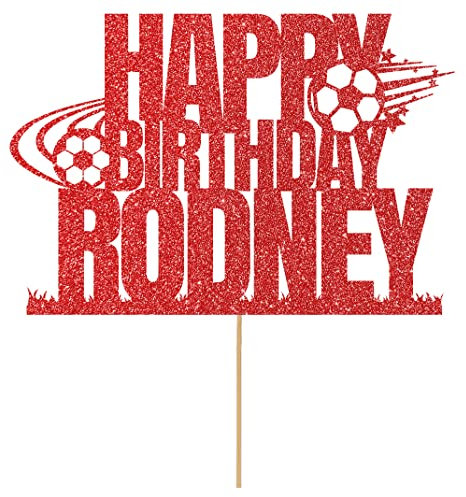 Personalised Birthday Football Footballer Cake Topper- Red Any Name & Age Glitter Cake Decoration and Sprinkles - Happy Birthday Decorations - Personalised Toppers for Cakes by Cakeshop