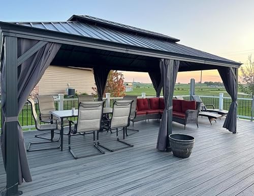 PURPLE LEAF Gazebo in Alluminio 6 x 3,65 m Hardtop da Giardino Impermeabile con 4 Doppi Pannelli Laterali, Tetto in Acciaio e Struttura in Metallo, Stabile, Grigio
