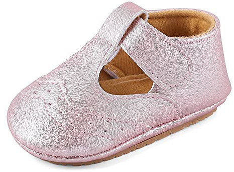 LACOFIA Scarpe Primi Passi per Bambino Scarpe Battesimo Neonato Antiscivolo Scarpe Eleganti Cerimonia Rosa 15-18 Mesi