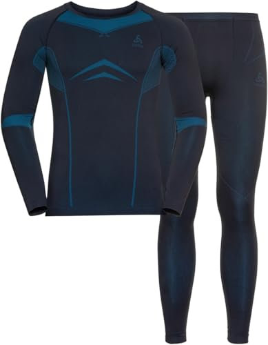 Odlo Herren Funktionsunterwäsche Set Fundamentals Performance WARM, Dark Sapphire - Blue Jewel, S
