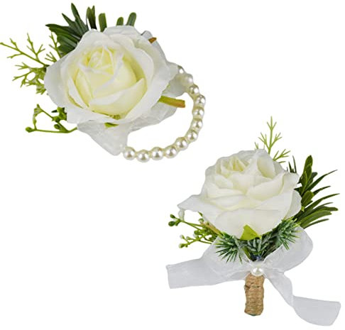 Maizoon Handgefertigte Blume Rose Braut Handgelenk Blume und Corsage Set für weiße Hochzeit Party Männer Anzug Dekoration