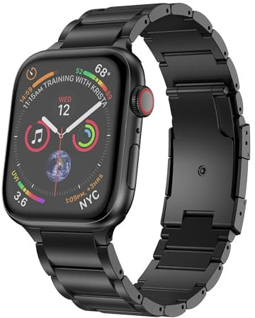 Strap-it Titanarmband - Schwarz -Passend für Apple Watch - Ersatzarmband - Große: 38-40 - 41-42mm - für iWatch serie 10,9,8,SE,7,6,5,4,3,2,1, einstellbar Edelstahl einstellbar