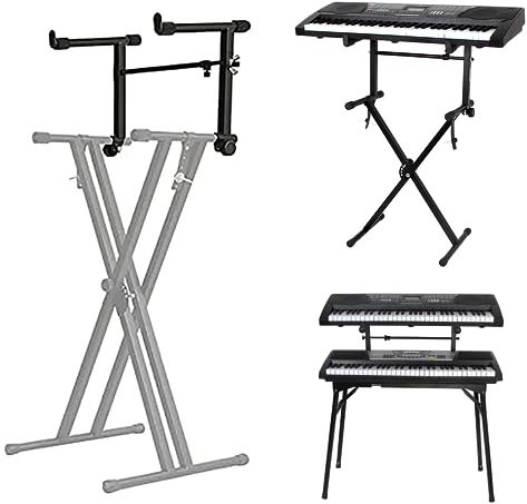 Vaguelly 2 Tier Keyboard Stand - Adjustable Width 45-75cm/16.5-29.5Inch - Iron Extension Second Tier