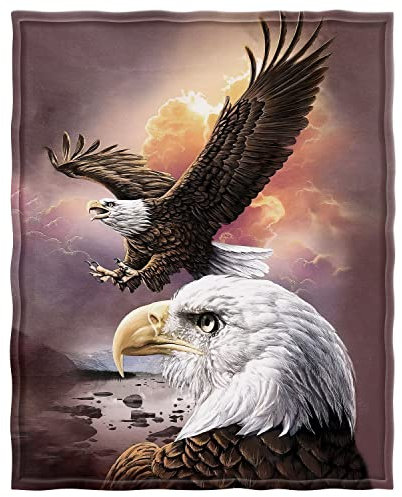 Zomer Hochwertige Wohndecke 150x200 cm Microfaser Decke Kuscheldecke als Tagesdecke Couchdecke mit Wolken und Adler Motiv