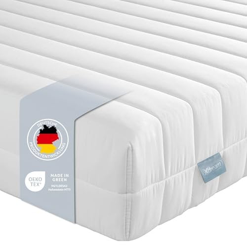 XDREAM Pure Kaltschaummatratze | Ergonomische 7-Zonen Matratze mit Öko-Tex Zertifikat | Rollmatratze | Härtegrad 3 (H3) | 90 x 190 cm