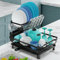 Marctani Escurreplatos sobre Fregadero Acero Inoxidable de 2 Pisos, Gran Capacidad con Bandeja ANTIGOTEO + Caño de Drenaje y Guarda Cubiertos - Escurridor de Platos Dish Rack Escurre Platos (Negro)