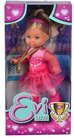 Simba Evi Love Ice Skating Figure Skater Toy Doll in Pink Costume with Ice Skates, Medal, Hairband, 12 cm, Age 3 and Up