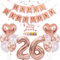 Conruich Deko 26. Geburtstag Frau, Rosegold Tortendeko Geburtstag 26 Jahre Mann, Geburtstagsdeko 26 Jahre, Rosegold Ballon 26 Geburtstags Mädchen, Happy Birthday Banner Deko 26 Geburtstags Frauen