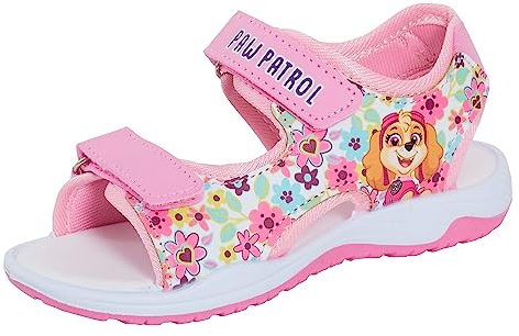 Paw Patrol Skye Mädchen-Sandalen, Sommerschuhe, verstellbar, einfach zu befestigende Riemen, Rosa mit Blumen, 27 EU