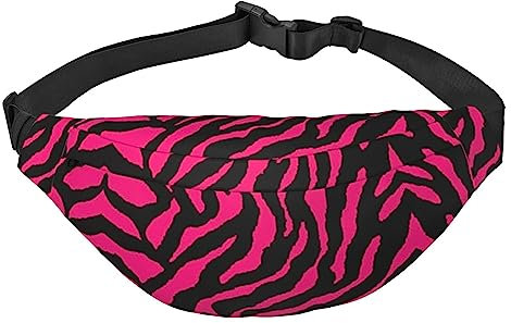 Zebra Tiger Leopard Pink gedruckt Bauchtasche Verstellbarer Riemen Gürteltasche Casual Hüfttasche für Sport Reisen, Schwarz , Einheitsgröße