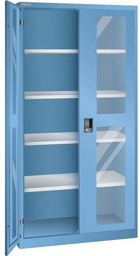 Lista | Flügeltürschrank | Sichtfenstertüren | HxB 1950 x 1000 mm | Tiefe 400 mm | lichtblau RAL 5012