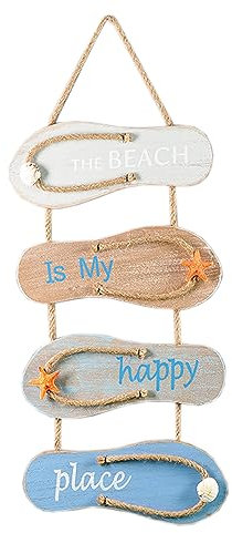 Carteles Madera Decoracion, Letreros Colgantes de Madera, Carteles Madera con Frases, Adorno de Pared de Madera con Chanclas de Playa Náutica, para Colgar en el Cuarto de Baño, Dormitorio 53x22 cm