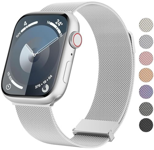 Vancle Armband für Apple Watch 40mm 41mm 38mm 42mmm 44mm 45mm 49mm für Damen Herren, Edelstahl Metall Ersatzarmband mit Verbesserter Magnet für iWatch Series 9 8 7 SE 6 5 4 3 2 1 Ultra, Silber