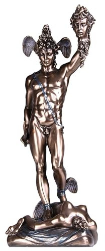 THE ANCIENT HOME Perseus mit Kopf des Gorgonen, Medusa-Statue, Kaltguss-Bronze, 33,5 cm