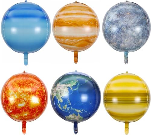 UOPMQGB 6 Pezzi Spazio Bambini Compleanno Decorazione Palloncini Foil, 22 Pollici Tema Festa Pianeta Terra 4D, Elio per Decorazioni