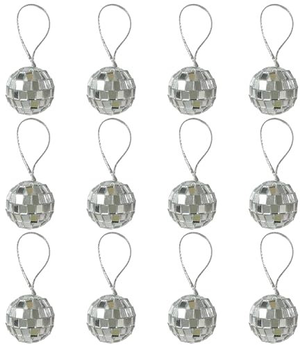 Lot de 12 boules à facettes disco réfléchissantes, mini boules de décoration discothèque, décorations DIY, conviennent pour les arbres de Noël, les gâteaux, les lumières, les fêtes (2 cm)