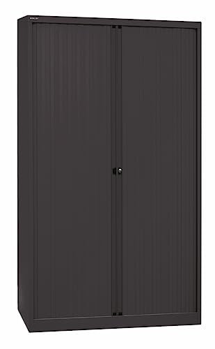BISLEY Rollladenschrank abschließbar in schwarz Schrank aus Metall Rolladen aus Kunststoff inkl. 4 Einlegeböden