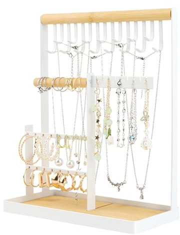 VFANDV Présentoir à Bijoux, Présentoir à Bijoux Porte-Chaîne, Arbre à Bijoux à 4 Niveaux, Presentoir Boucle D'oreille avec Base en Bois, Porte Bijoux Femme pour Colliers, Boucles d’Oreilles, Bagues