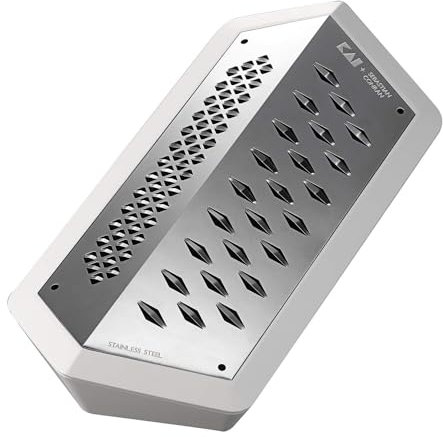 KAI JANUS Reibe, weiß aus Edelstahl - Abmessung 23,3 x 11 x 5,5 cm mit Auffangbehälter - Küchenreibe Universalreibe mit 2 Seiten