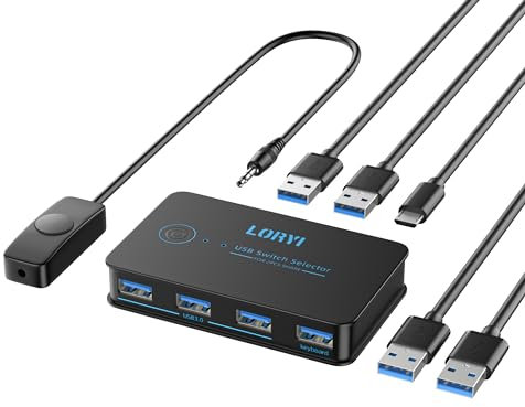 USB 3.0 Switch, USB Switcher 2 Computer teilen sich 4 USB für Drucker, Tastatur, Maus, Scanner, USB-KVM-Switch-Auswahl, unterstützt Hotkey/Taste/kabelgebundene Fernumschaltung