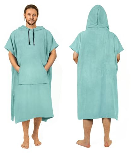 Zingtto Surfponcho, extra groß, dick, für Damen und Herren, mit Kapuzentasche, für Strand und Schwimmen, 119,4 x 94 cm, Blaugrün