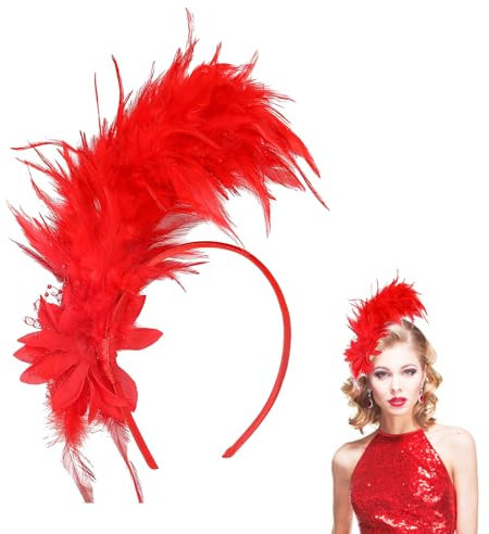 Feder Haarschmuck Haarreif, 1920er Fascinator Kopfschmuck für Damen, 20er Jahre Stirnband Feder Haarreif, Rot Feder 20er Jahre Stirnband für Karneval Cocktail Hochzeit Tee-Party Accessoires