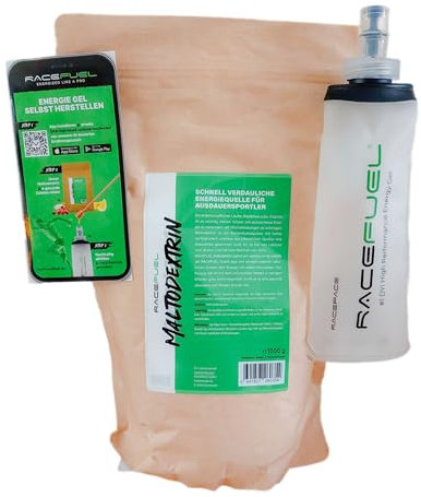 RaceFuel Energy Gel Kit zum Selbermachen für 84x32ml High-Performance Liquid Gel, 100% natürlich & veganes Energie-Gel, inkl. Rezeptrechner und 250ml faltbare Trinkflasche, Soft Flask, Gel for Energy