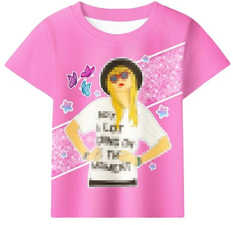 Aepotumn Girl's T Shirts Short Sleeve Shirt Blouse Tops Crew Neck Fans Film Merchandise Tops for Boys Girls Pink
