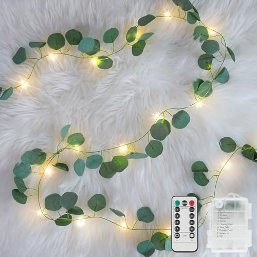 suddus Vines with Lights Battery Operated, 33ft 100 LED Eucalyptus Garland String Lights with Remote, Leaf Lights for Bedroom, Room, Wall, Garden, Party, Wedding Decor (Warm White)
