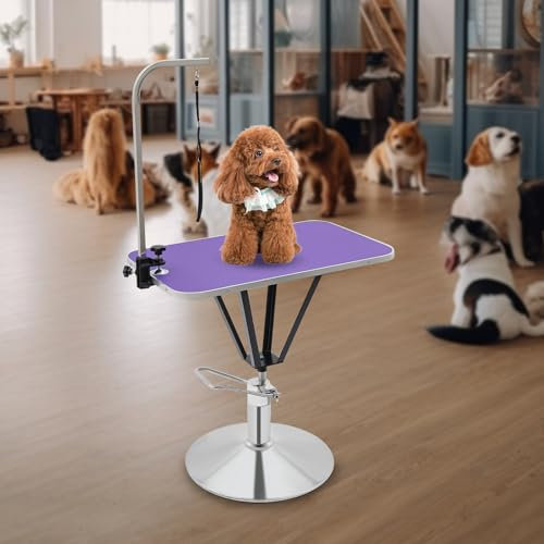 OMGGYER Haustier Trimmtisch Groomer Tisch Pflegetisch hydraulisch anhebbarer Tierpflegetisch für Hunde/Katze höhenverstellbar Schertisch für Haushaltsbaden, Haartrocken, Haarschneiden (Lila)