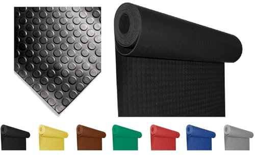 Mugar- Suelo de Goma Antideslizante - Pavimento de círculos | Suelo de Caucho | Colores Decorativos | Rollo de la Medida seleccionada (Negro, 1x1m)