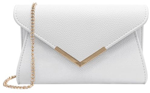 Milisente Clutch-Taschen für Damen, Hochzeit, Leder, Abendtasche, Metallic, Schultertasche, Geprägtes Leder, Weiß