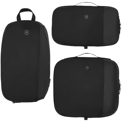 Victorinox Travel Essentials Packing Cube Set, 3-teiliges Packwürfel-System, Koffer-Organizer mit Erweiterbarem Stauraum, Damen/Herren, 7 l, Schwarz