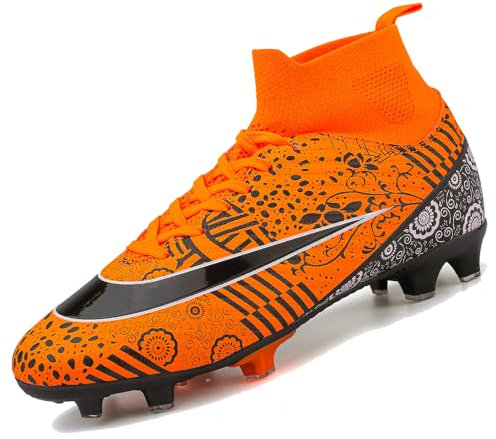 VTASQ Zapatillas de Fútbol Hombre Spike Aire Libre Profesionales Atletismo Botas de fútbol para niños para césped Artificial Zapatos de Partido Profesional AG Naranja 42EU