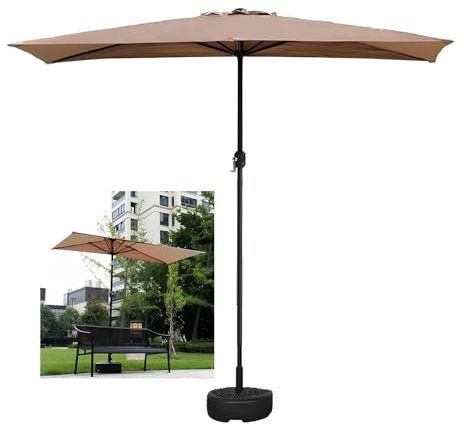 Sombrilla de pared rectangular para patio al aire libre con manivela y base, ideal para cafetería, terraza, balcón y jardín, sombrilla para ventana y pared