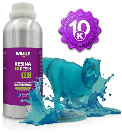 WINKLE Resina 3D 10K Cristal Azul 1kg | Resina Lavable al Agua para Impresoras DLP y LCD | Resistente a los Impactos | Alta Precisión y Bajo Olor | Acabado Detallado