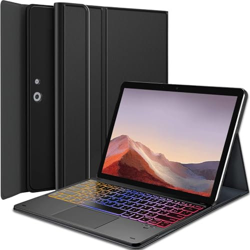 Nanhent Rétroéclairé Clavier Coque pour Microsoft Surface Pro 7/7+/6/5/4/3 12.3 Pouces, Smart Touchpad, AZERTY Français Amovible Bluetooth sans Fil Clavier avec Housse Étui Cuir PU