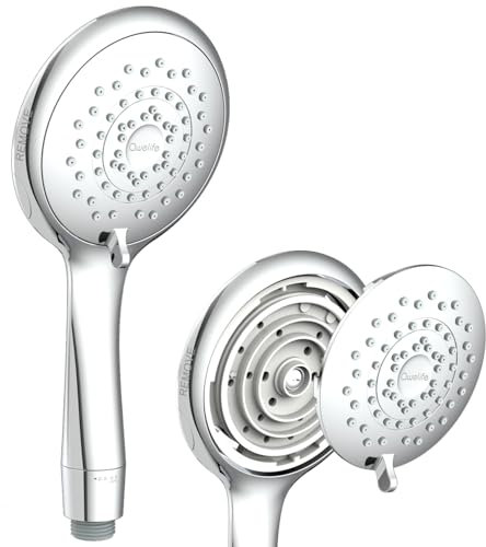 Handheld Shower Head, Awelife High Pressure Shower Head with 5-Spray Setting, Easy Clean with 4.53 Inch Removable Plate, 3 Flow Rate Setting and Removable Flow Restrictor, Chrome