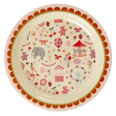 Rice Melamin Teller Pink - Fun Fair Print - Rund Kinderteller Campinggeschirr Kindergeschirr Bruchfest Speiseteller Kinder Camping Ø 22 cm